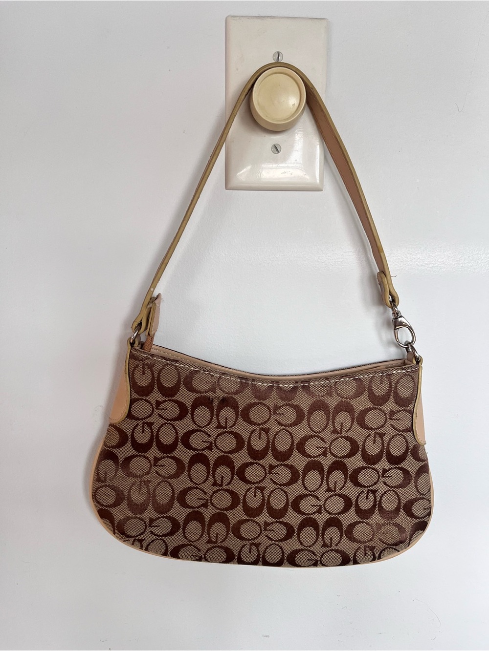 GUESS Brown Signature Canvas Shoulder Bag with Tan Trim